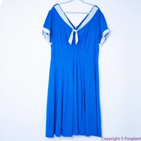 Unique Vintage Gwynnie Bee Contrast Trim Blue Dress, 2X - Picture 3 of 16